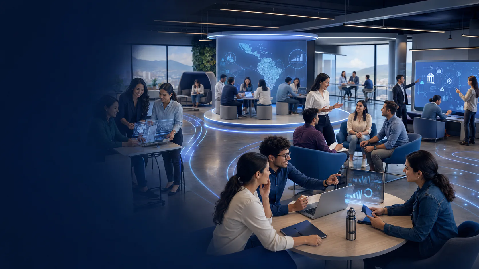 Equipo diverso en espacio de trabajo moderno